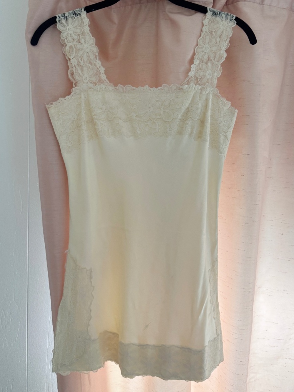 BEAUTIFUL Vintage Satin Crepe Lace handmade camisole slip top ivory white